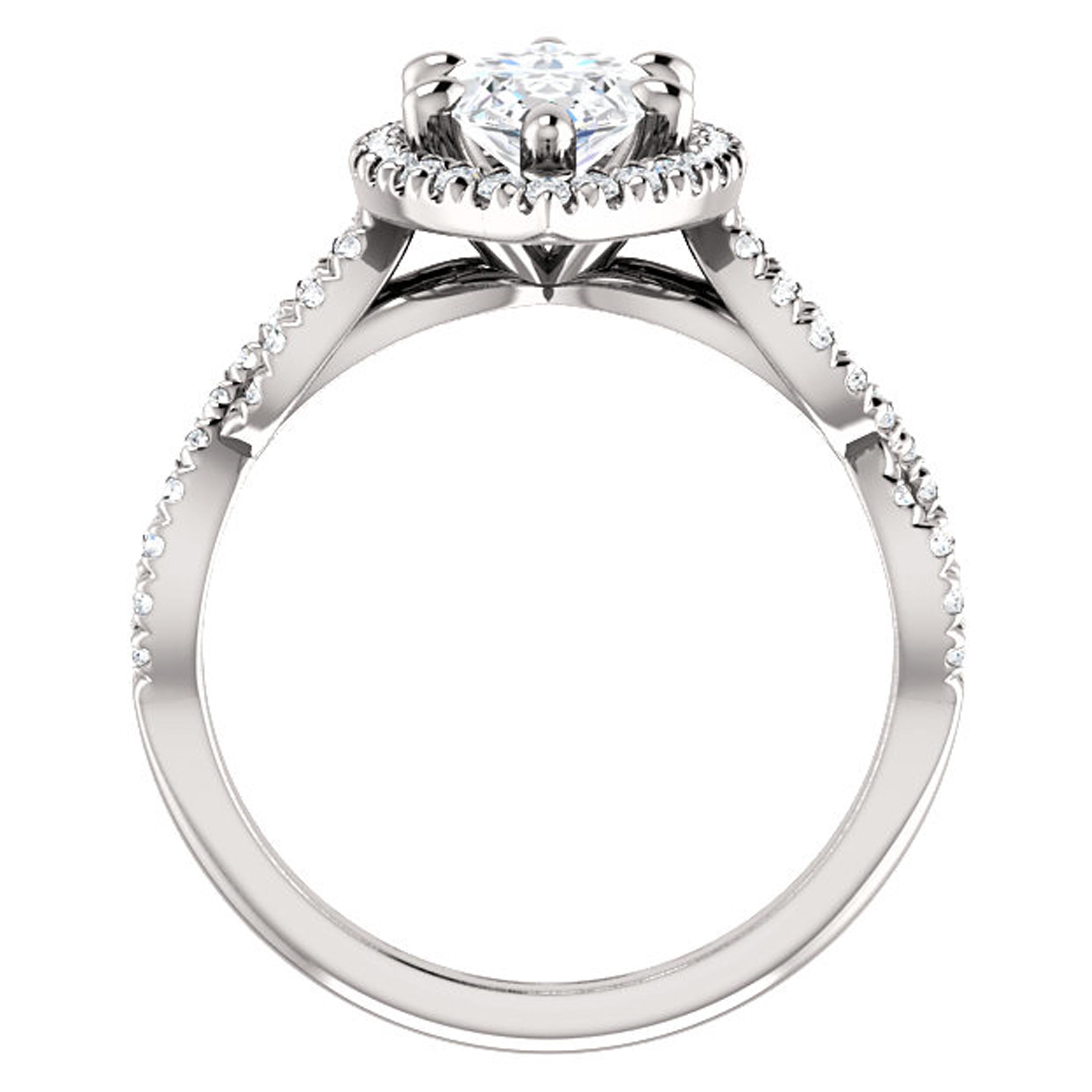 Surrounding the GIA certified center diamond of your choice, shimmering white diamonds encircle the halo of this one of a kind engagement ring. Crafted diligently with a high polish, this wedding ring is as beautiful as a spring day.

Matching band