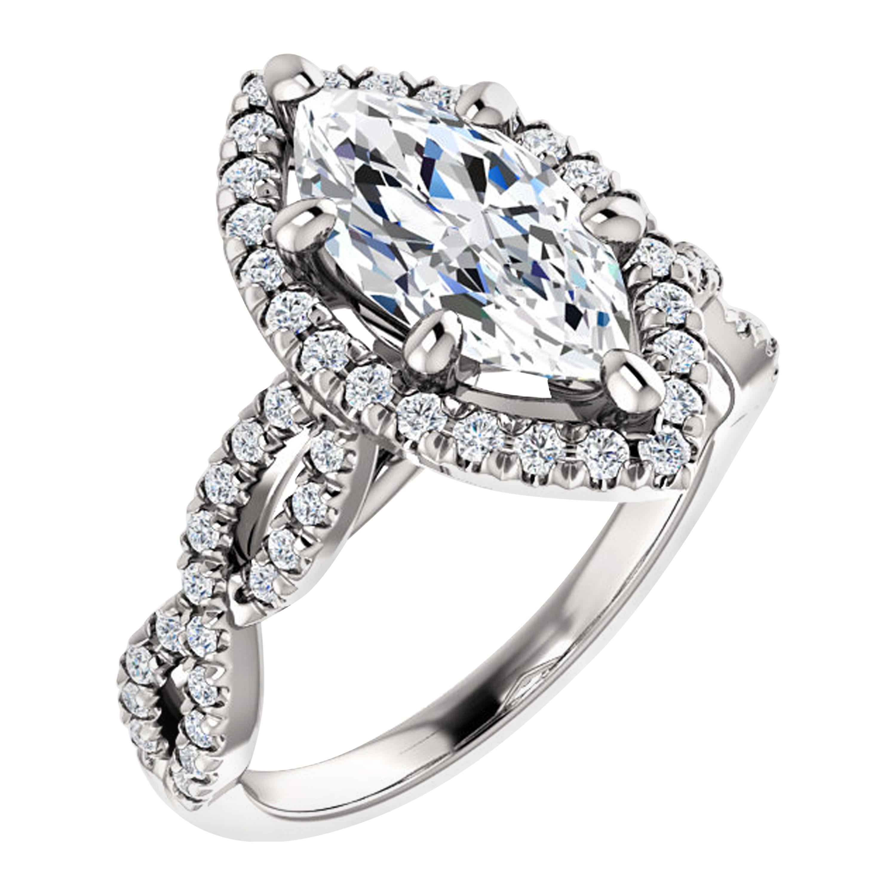 Infinity Style Halo Diamond Accented Marquise GIA Certified Engagement Ring For Sale