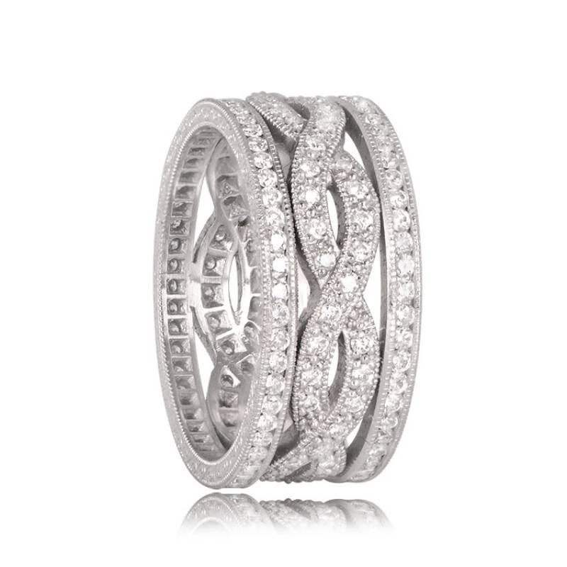 Art Deco Infinity Twist Diamond Band Ring, H Color, Platinum For Sale