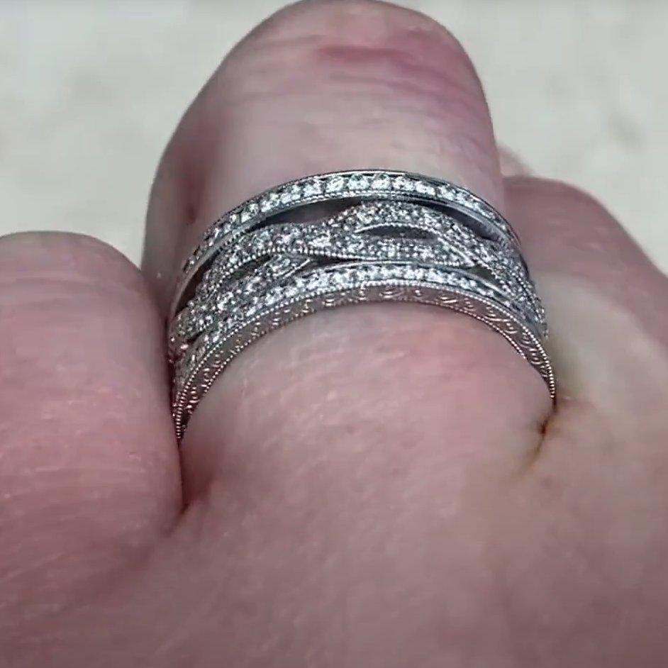 Old European Cut Infinity Twist Diamond Band Ring, H Color, Platinum For Sale
