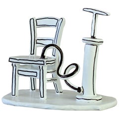 Retro Whimsical Black & White 'Inflatable Chair' Art Studio Pottery 