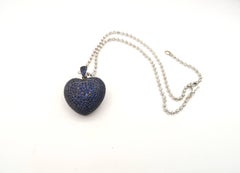 Inflated Heart Pavé Ruby Blue Sapphire Double Sided Pendant Gold Beaded Chain