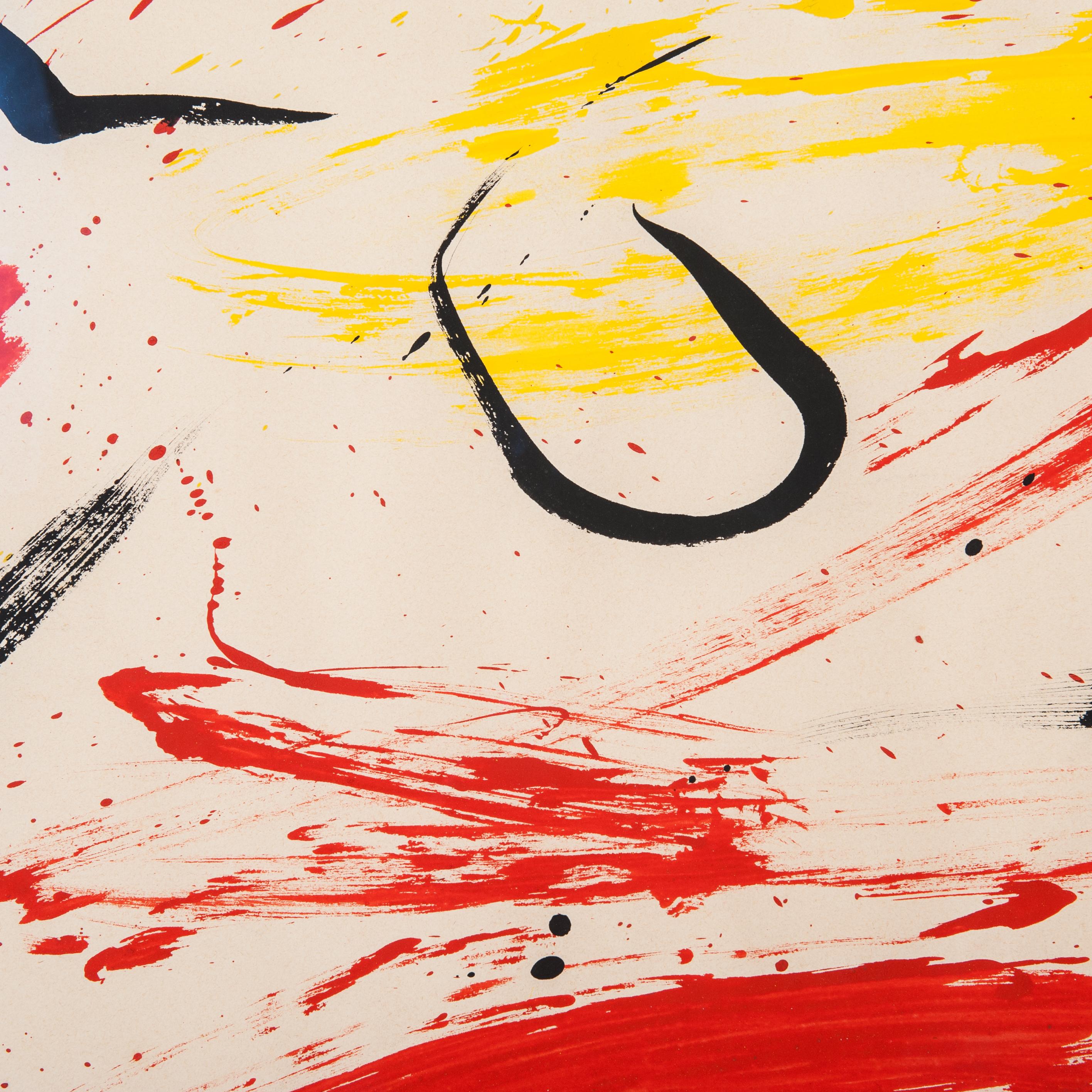 Modern Informal Painting ‘Gouache’ Color Black, Yellow, Red by Helmut Zimmermann, 1985