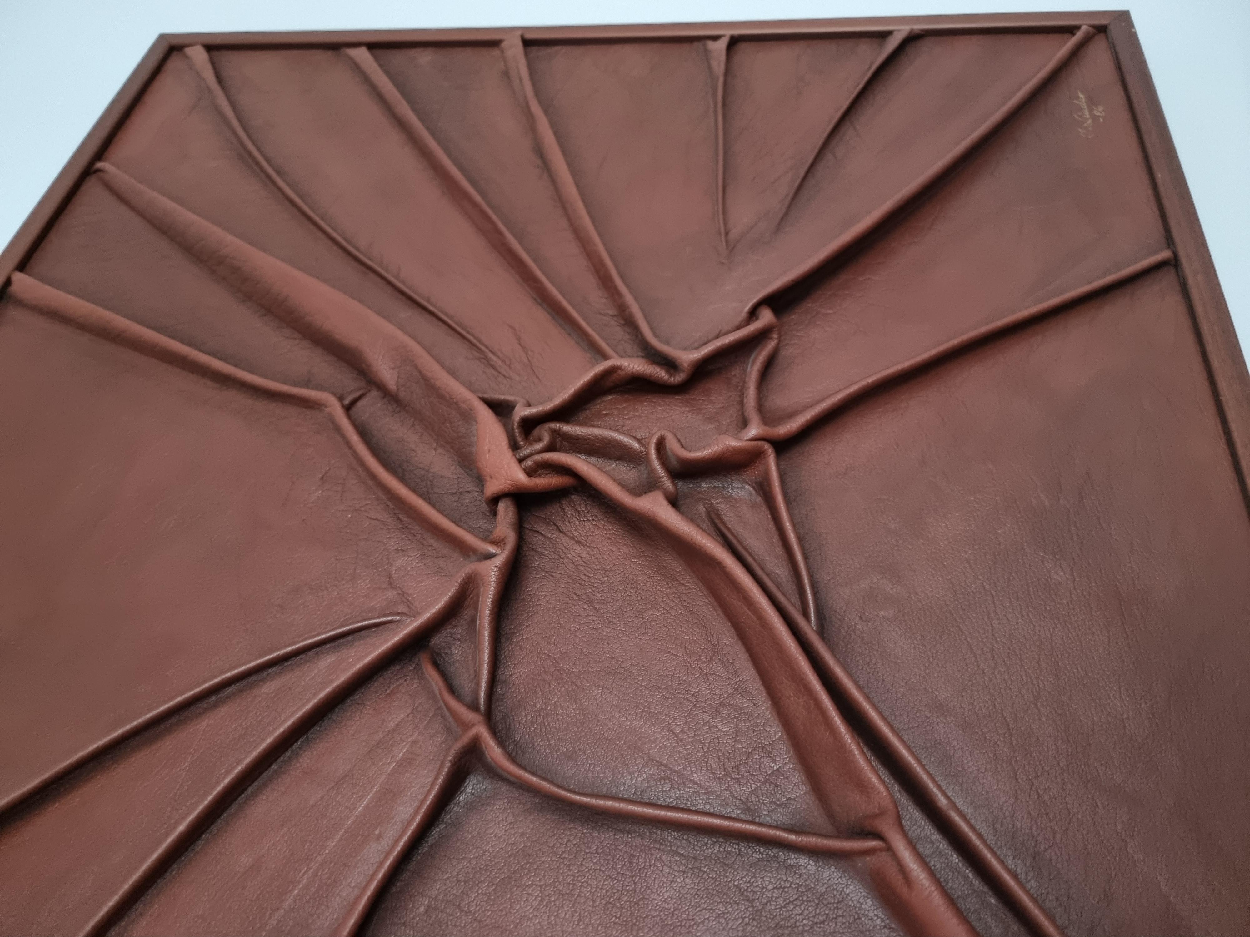 Ing-Marie Linder, wall art / relief in leather, Post-Modern Sweden For Sale 2