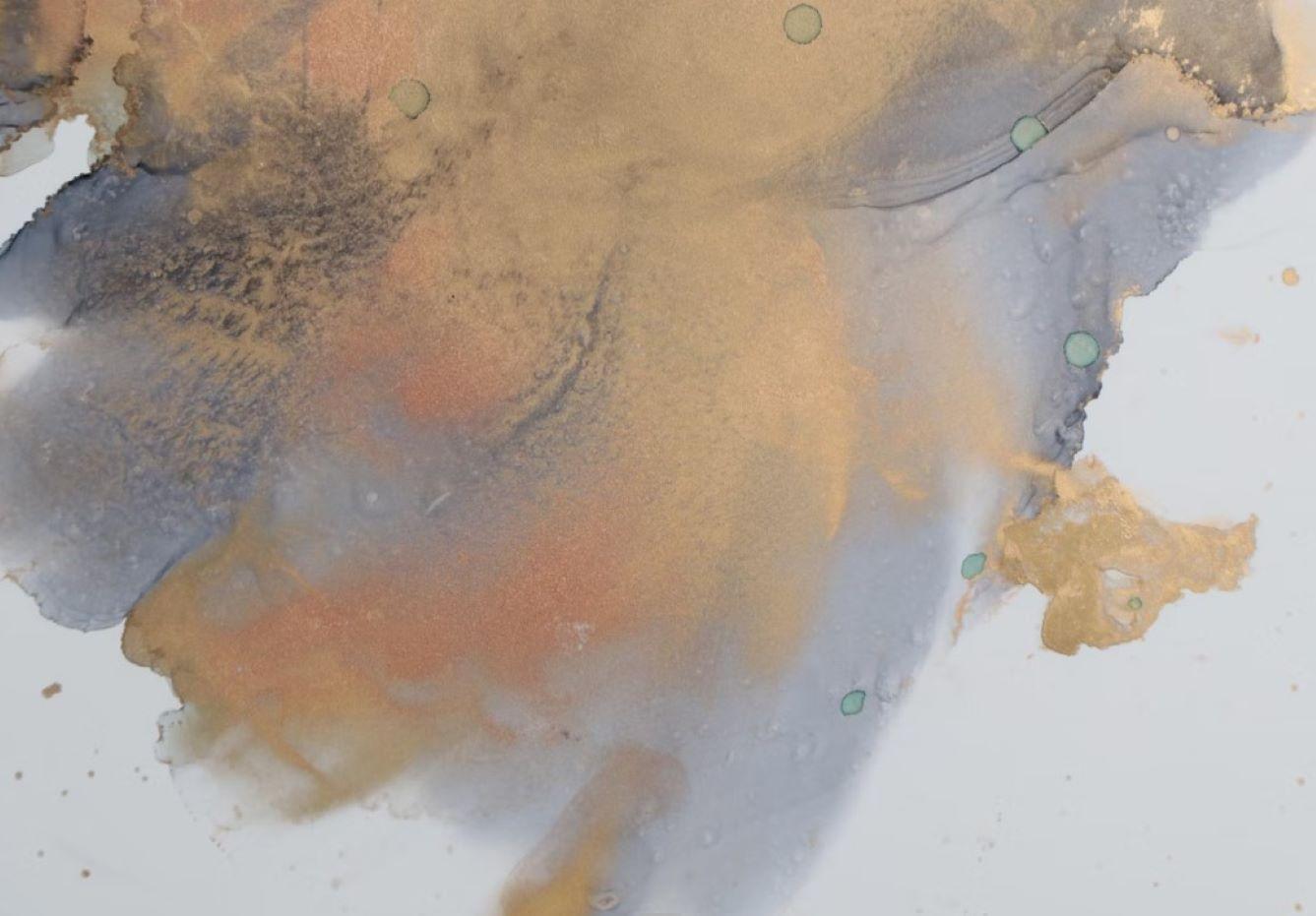 Peinture abstraite à l'encre et poussière d'or sur papier de l'artistekranien en vente 1