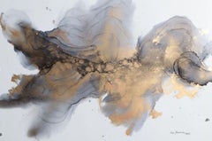 Peinture abstraite à l'encre et poussière d'or sur papier de l'artistekranien