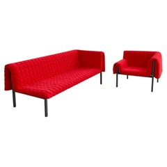 Inga Sempe - Ligne Roset Fauteuil et chaise longue Ruché velours rouge