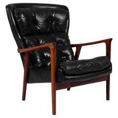 Inge Andersson for Brdr. Andersson lounge chair in rosewood and black leather