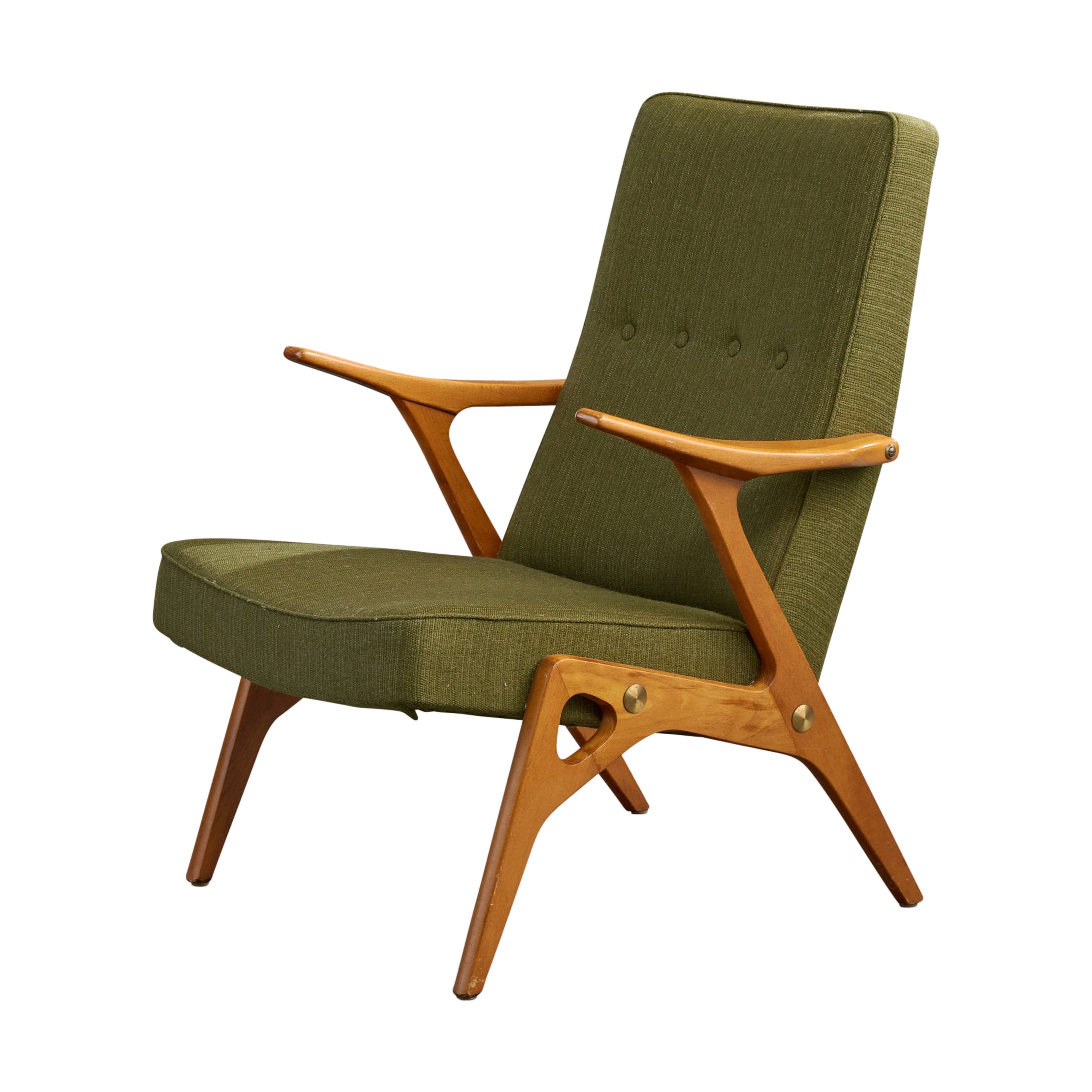 Inge Andersson, Loungesessel, Holz, Messing, Stoff, Schweden, 1960er Jahre im Angebot