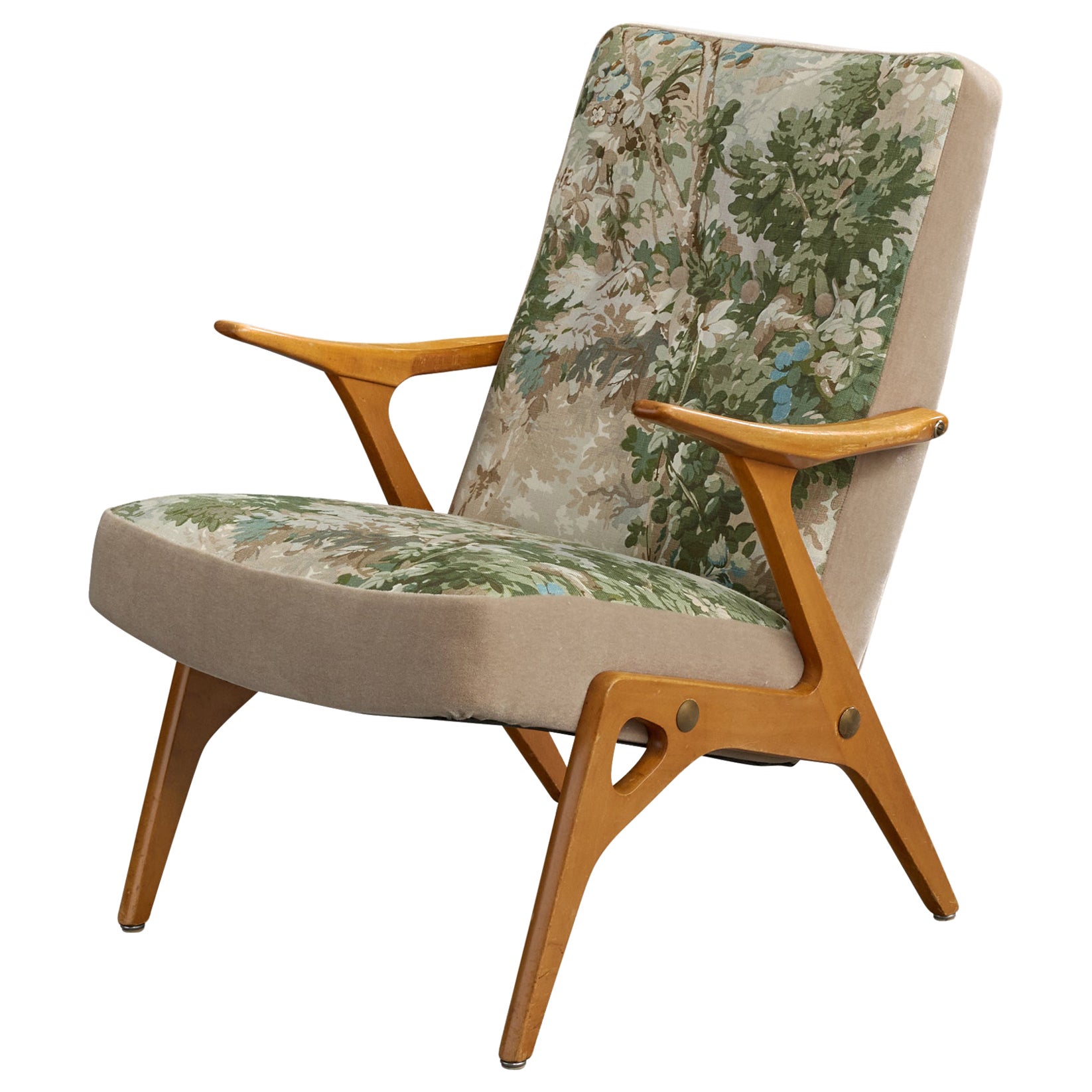 Inge Andersson, Lounge Chair, Holz, Messing, Mohair, Stoff, Schweden, 1960er Jahre