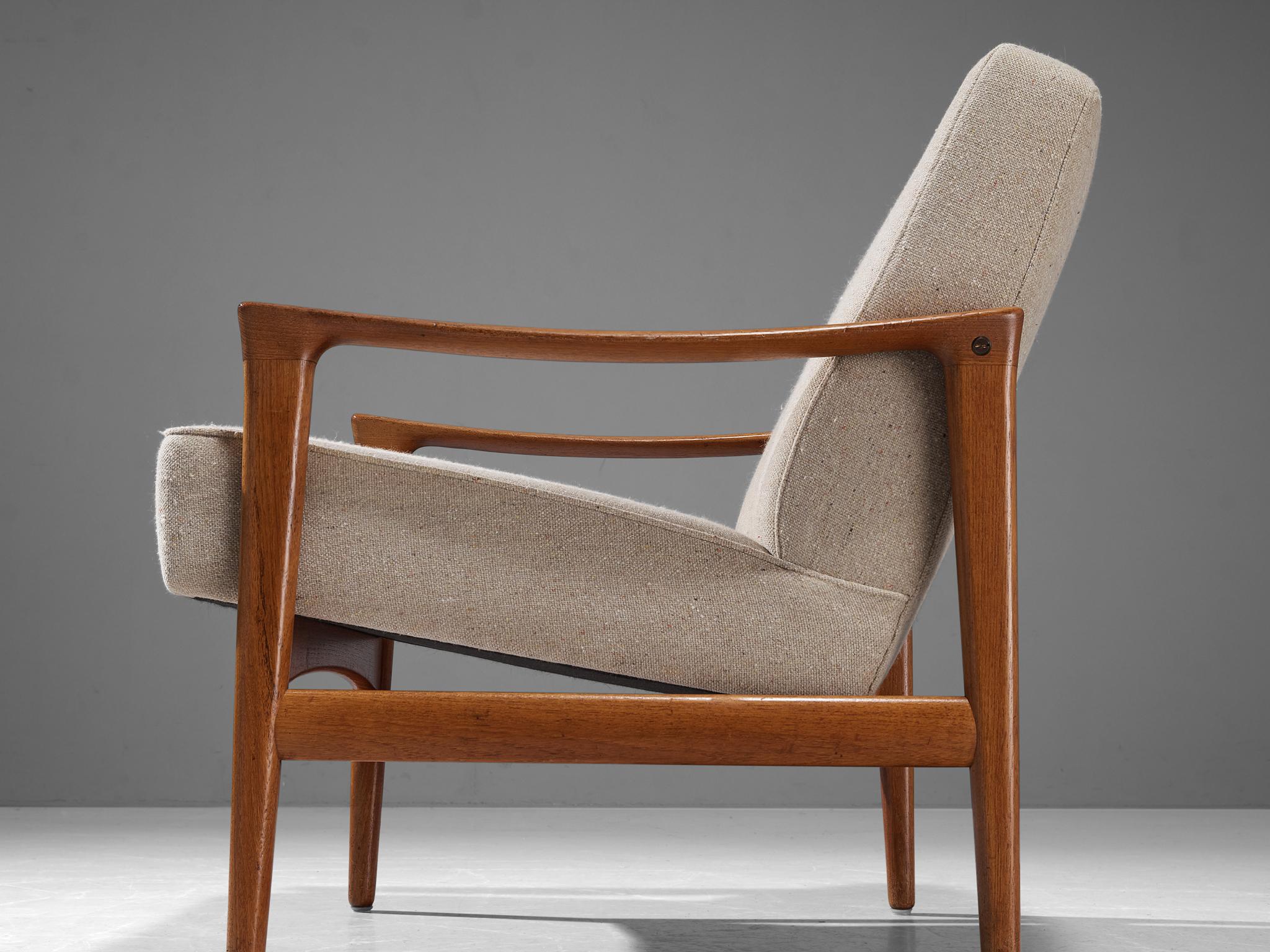 Scandinavian Modern Inge Andersson Pair of 'Oslo' Armchairs in Teak and Off-White Upholstery