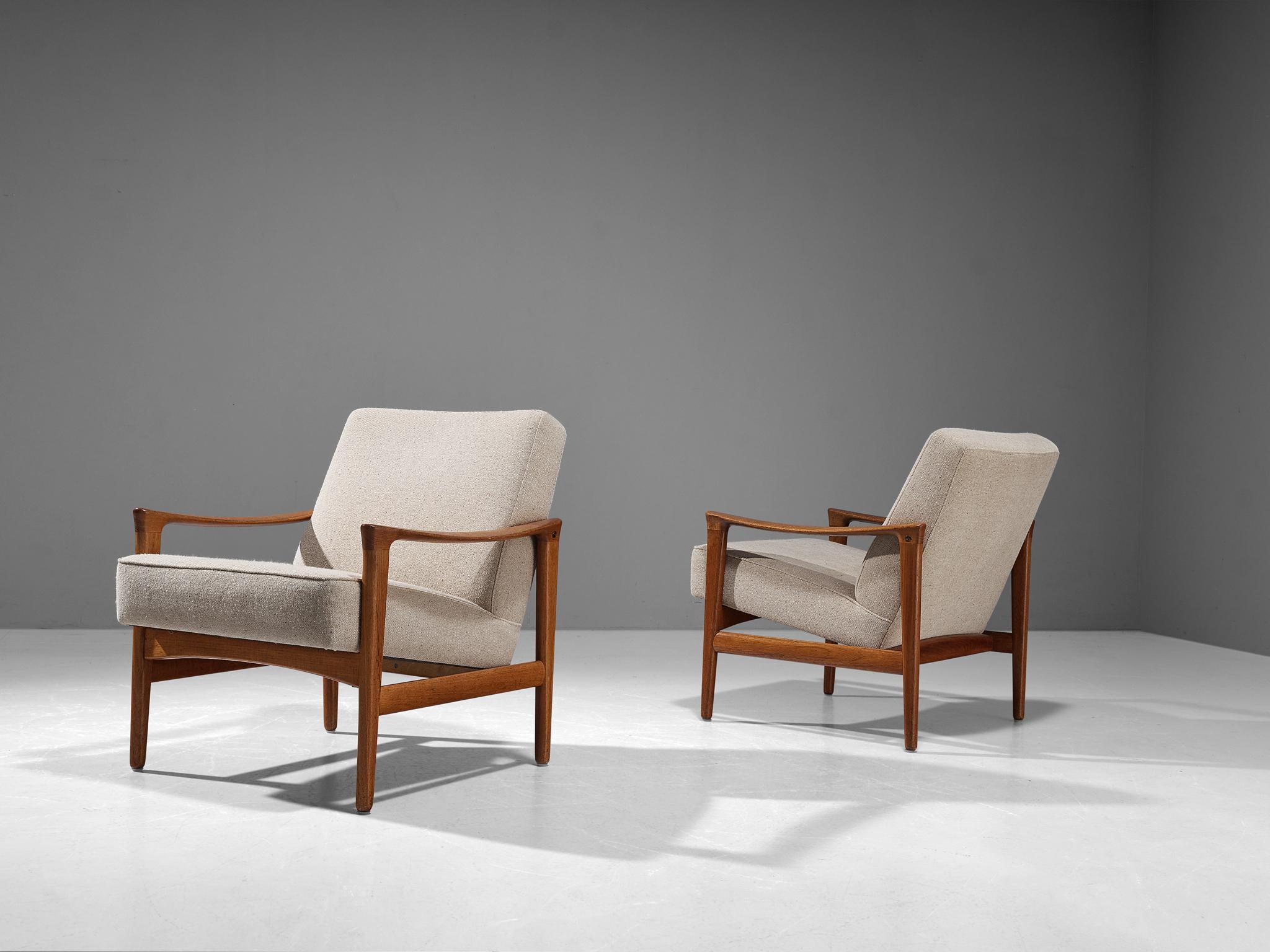 Swedish Inge Andersson Pair of 'Oslo' Armchairs in Teak and Off-White Upholstery