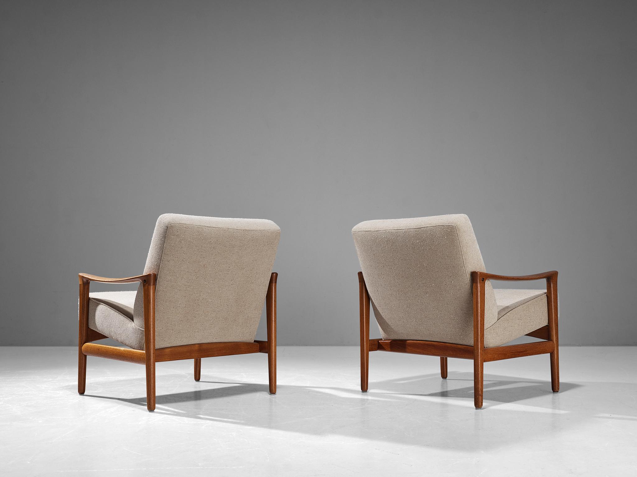 Mid-20th Century Inge Andersson Pair of 'Oslo' Armchairs in Teak and Off-White Upholstery