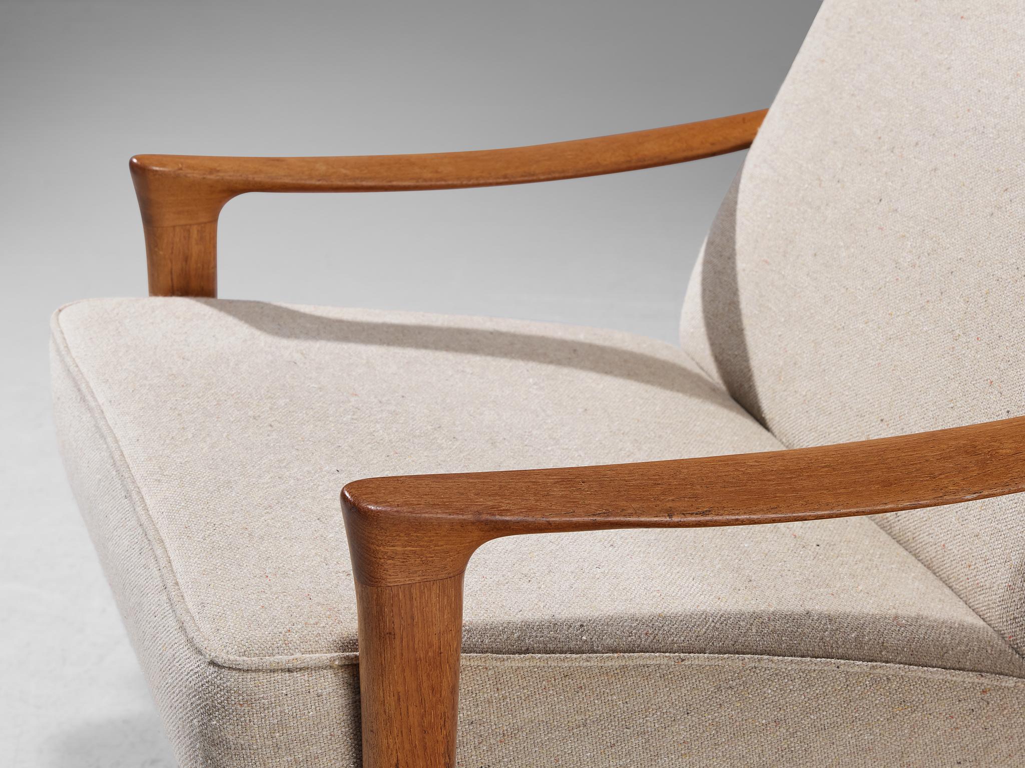 Fabric Inge Andersson Pair of 'Oslo' Armchairs in Teak and Off-White Upholstery