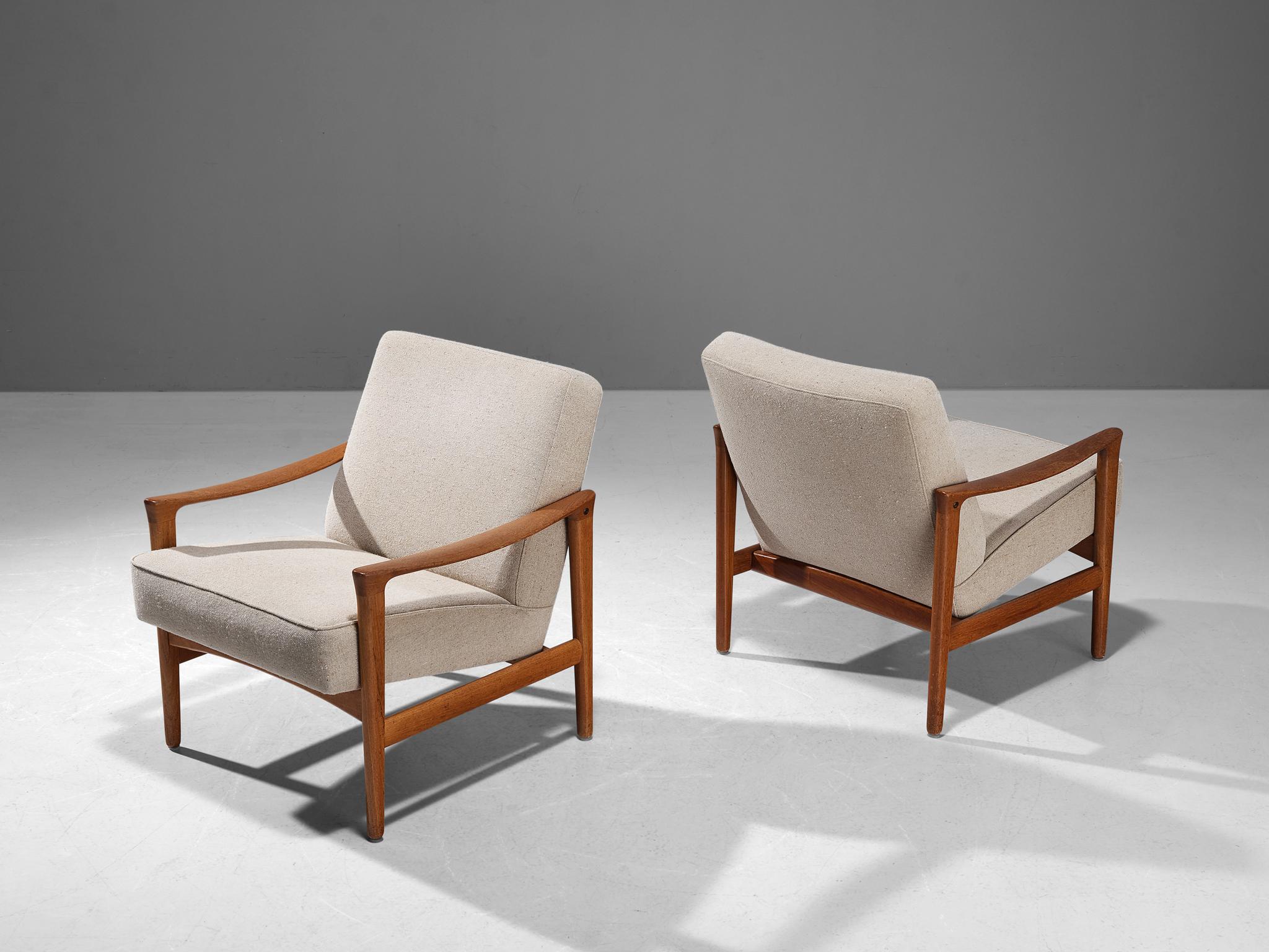 Inge Andersson Pair of 'Oslo' Armchairs in Teak and Off-White Upholstery 1