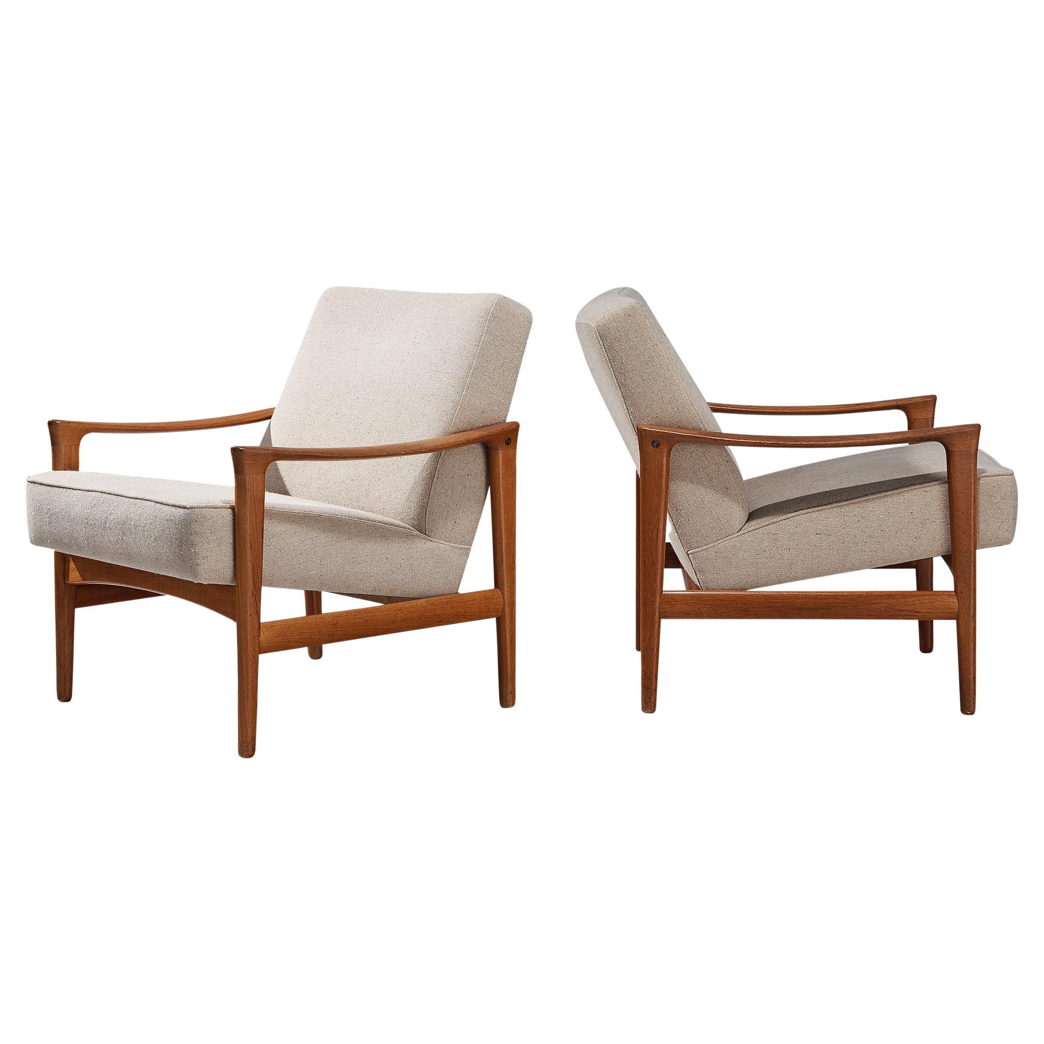 Inge Andersson Pair of 'Oslo' Armchairs in Teak and Off-White Upholstery  For Sale at 1stDibs