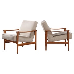 Inge Andersson Pair of 'Oslo' Armchairs in Teak and Off-White Upholstery