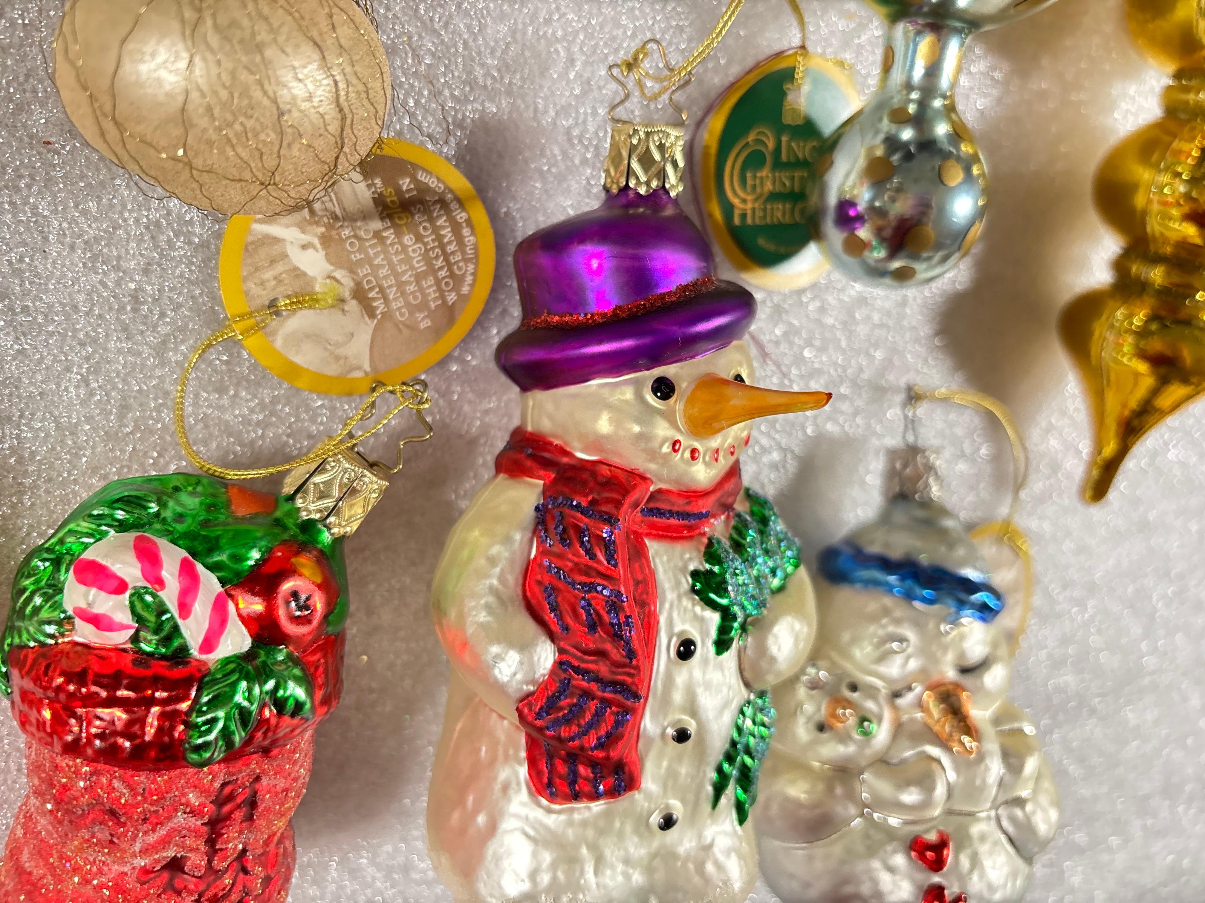 Vetro soffiato Inge-Glas, Mackenzie Child, and Christopher Radko Christmas Ornaments, Set of 20 in vendita