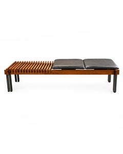 Inge & Luciano Rubino Bench for Apec, Italy, 1964 Mid-Century Teak Leather Bench