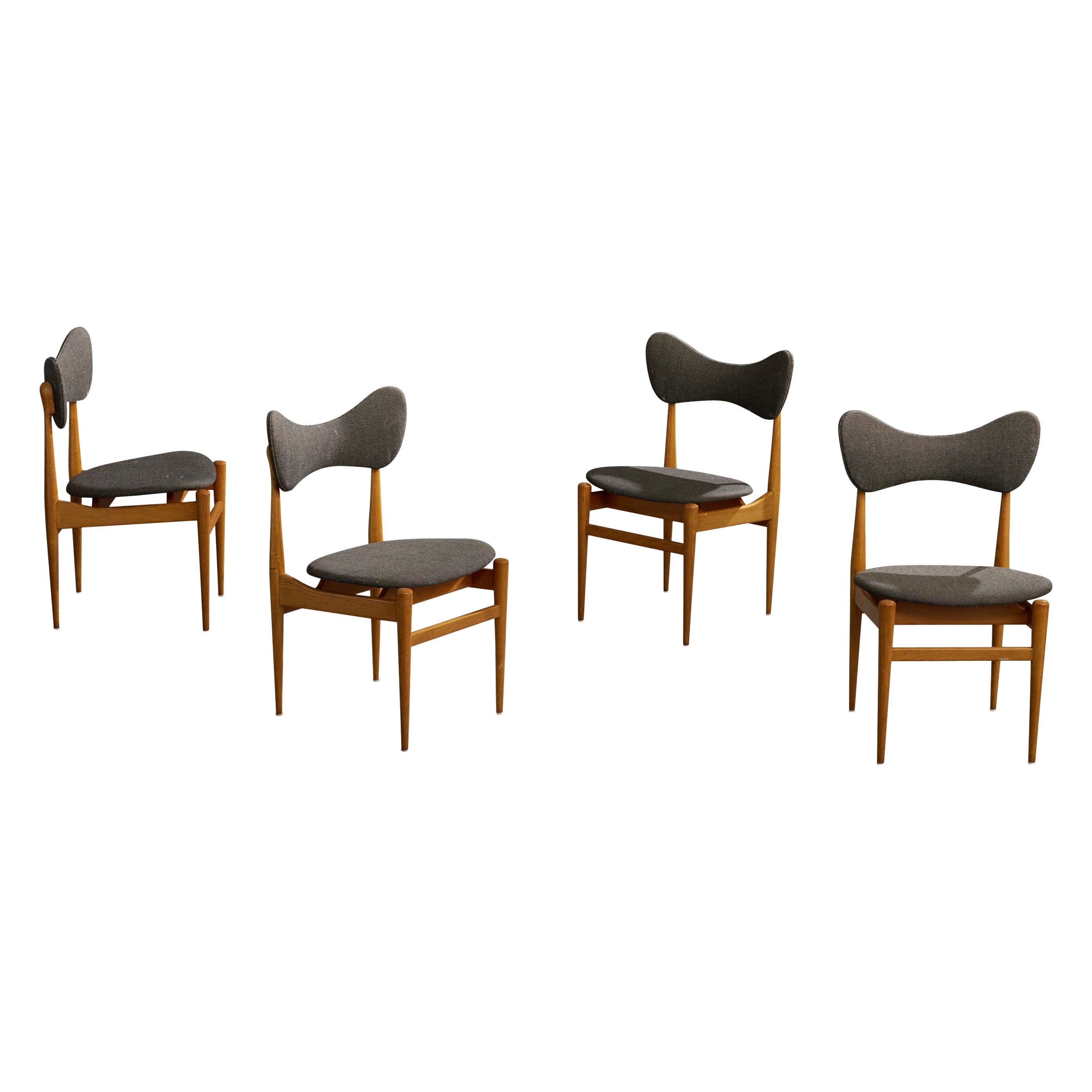 Inge & Luciano Rubino, Dining Room Chairs, Oak, Fabric, Denmark, 1960s For Sale