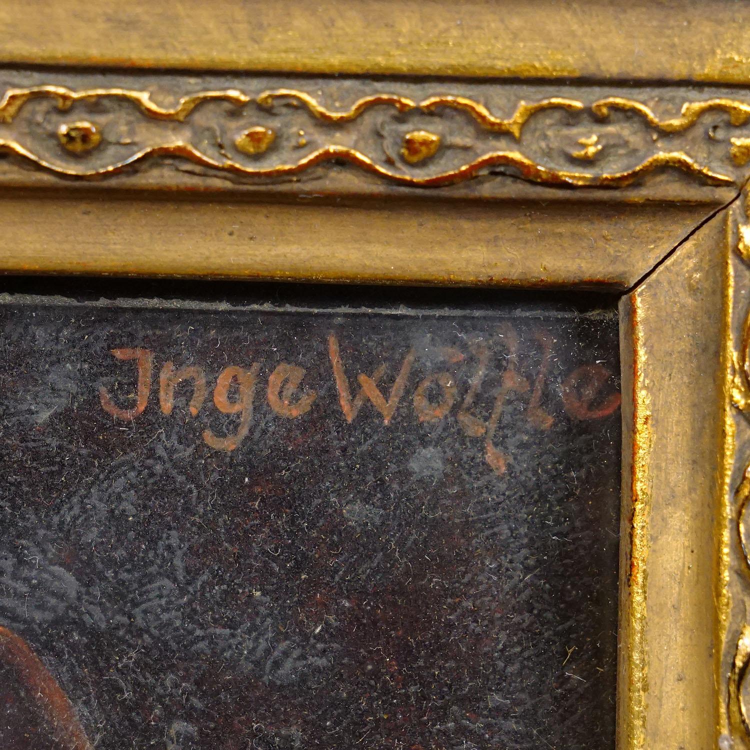 Inge Woelfle - Portrait of a Bavarian Folksy Man, Oil on Wood In Good Condition For Sale In Berghuelen, DE
