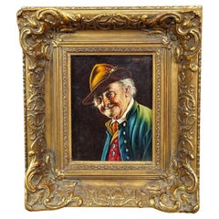 Vintage Inge Woelfle - Portrait of a Bavarian Folksy Man, Oil on Wood