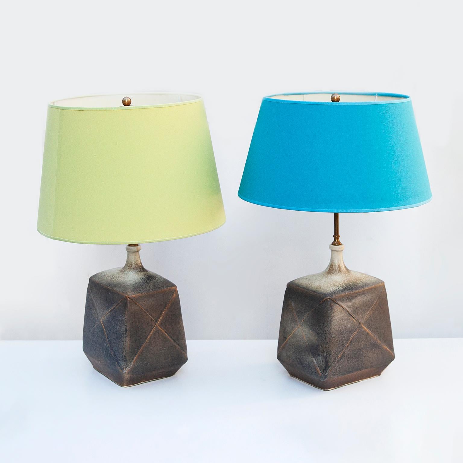 Brass Ingeborg and Bruno Asshoff Ceramic Art Pottery Table Lamps, 1970s