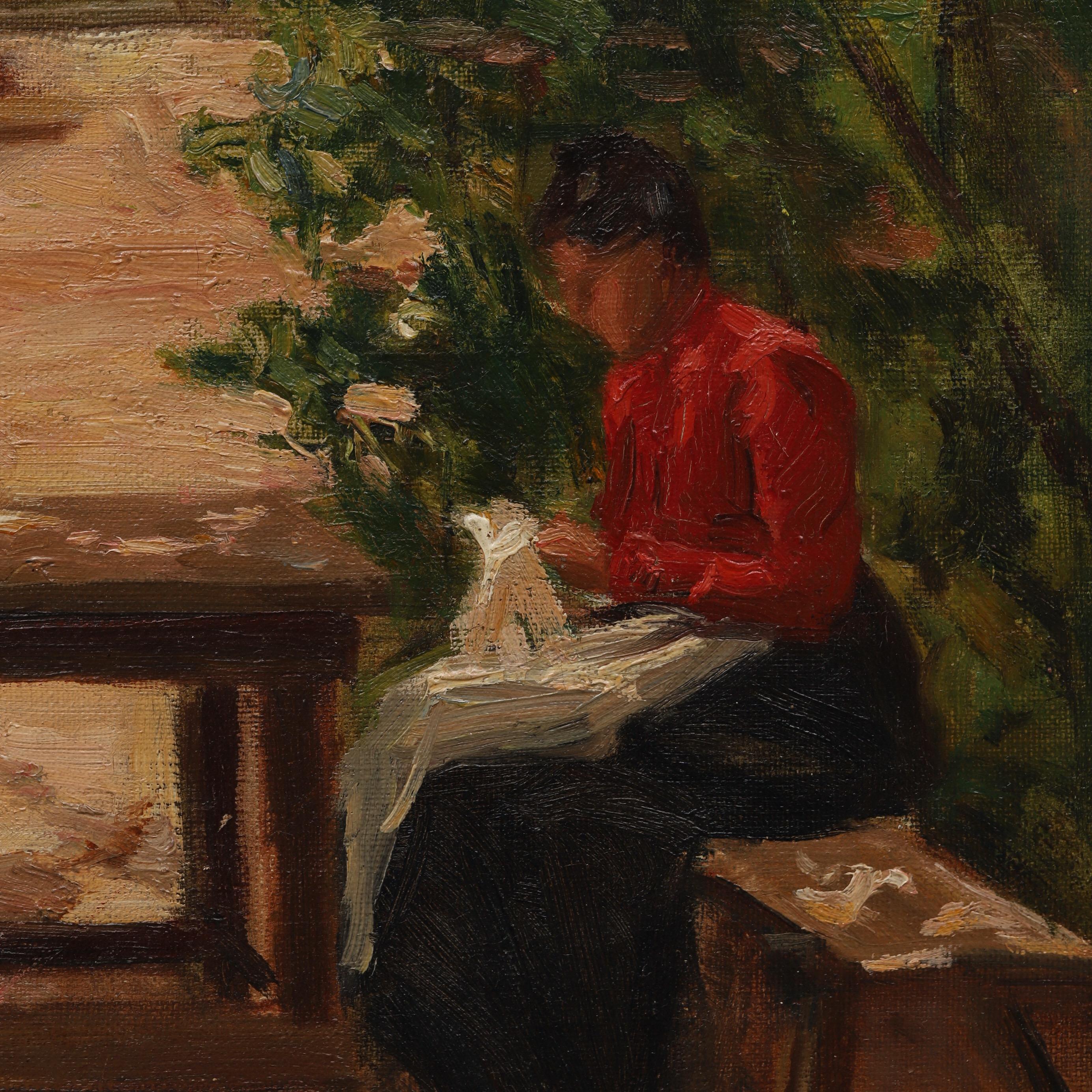 Ingeborg Åkerman, Femme assise dans un arbre de jardin en train de coudre en vente 2