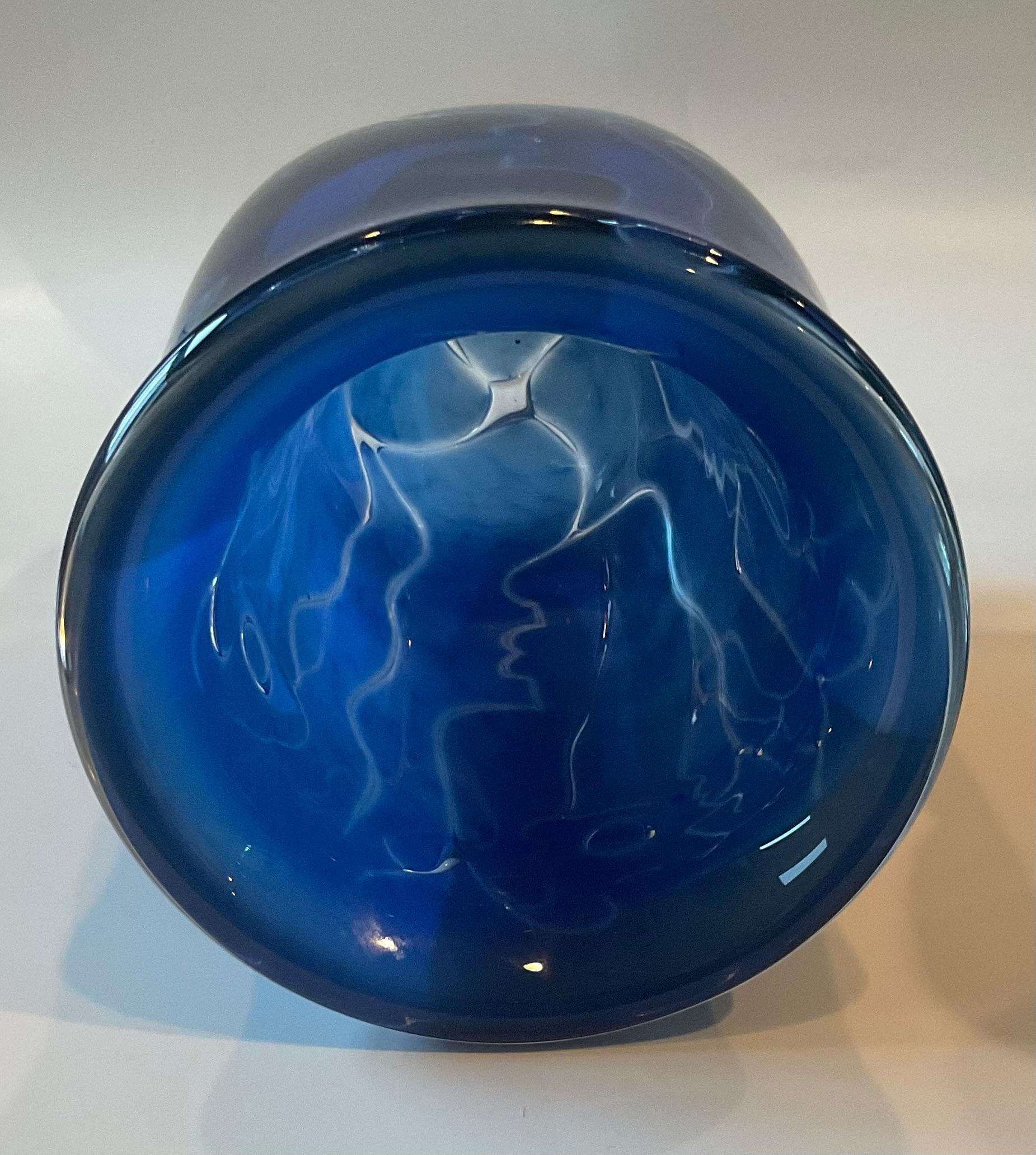 Mid-Century Modern Ingeborg Lundin Ansikten Abstract FACES vase in vibrant blue signed dated 1973 For Sale
