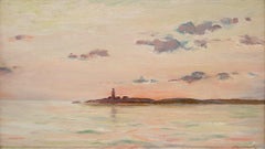 Sunset at Hållö Lighthouse, Smögen, Impressionist Oil on Canvas, Circa 1900