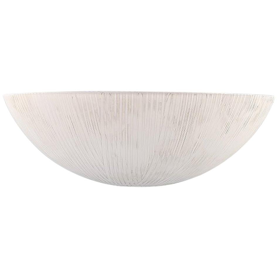 Ingegerd Råman for Orrefors Sweden, Large "Savann" Bowl in Milky White Art Glass For Sale