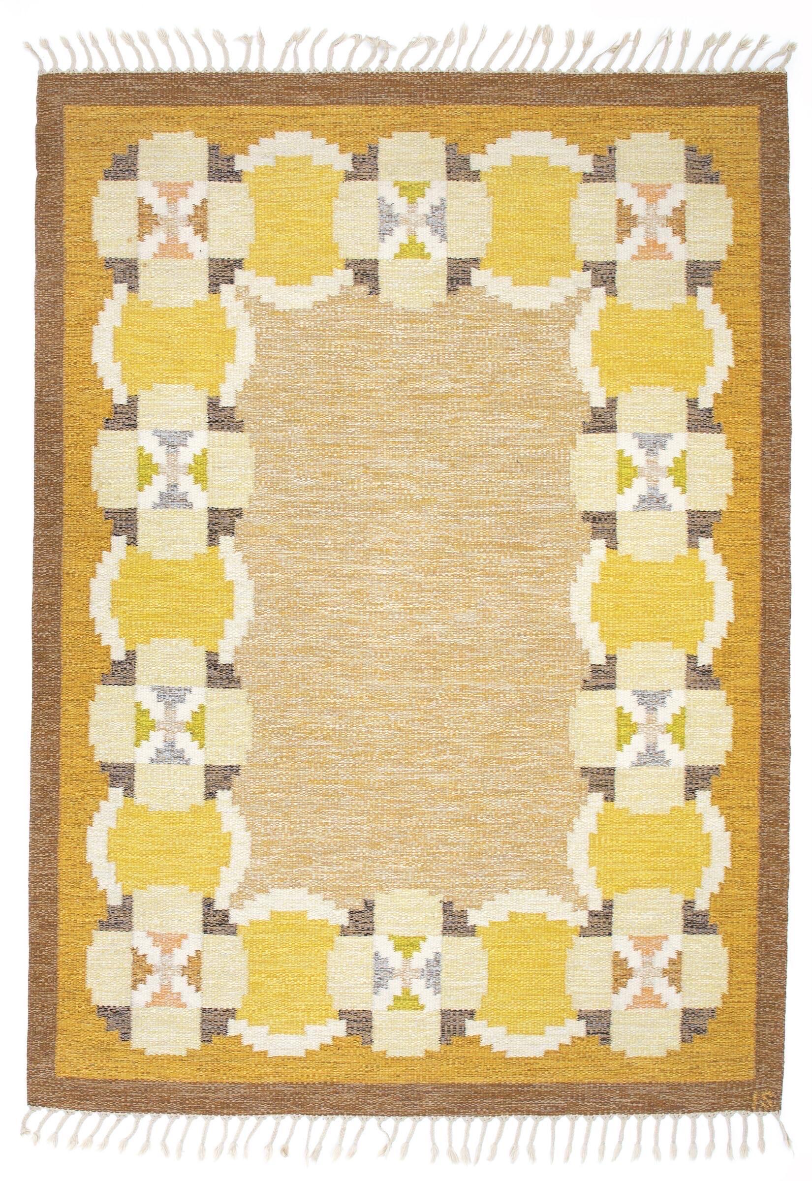 Scandinavian Modern Ingegerd Silow Hand Weaved Flat Weave Carpet