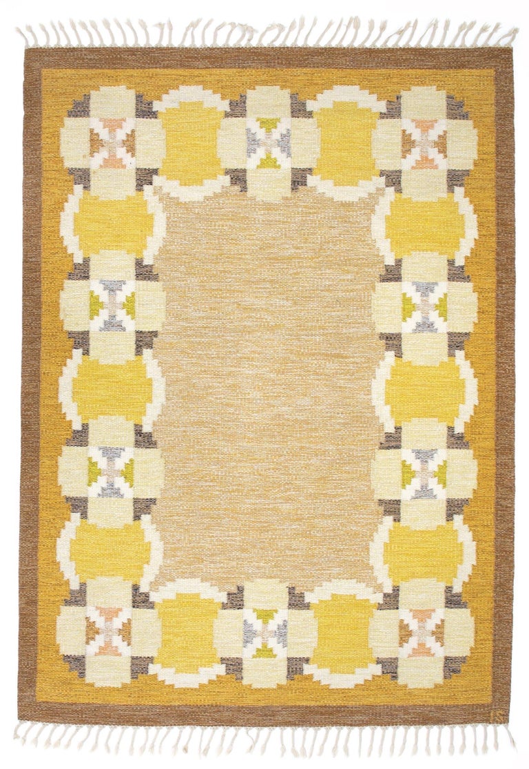 Scandinavian Modern Ingegerd Silow Hand Weaved Flat Weave Carpet For Sale