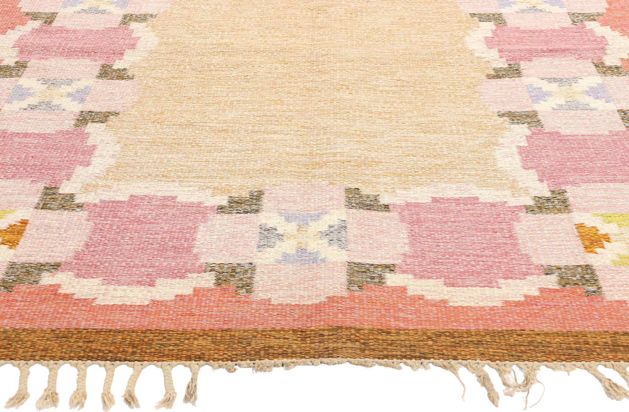 Hand-Woven Signed Ingegerd Silow Vintage Pink Swedish Rollakan Rug For Sale