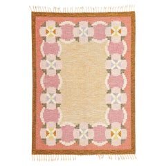 Tapis suédois Rollakan rose vintage signé Ingegerd Silow