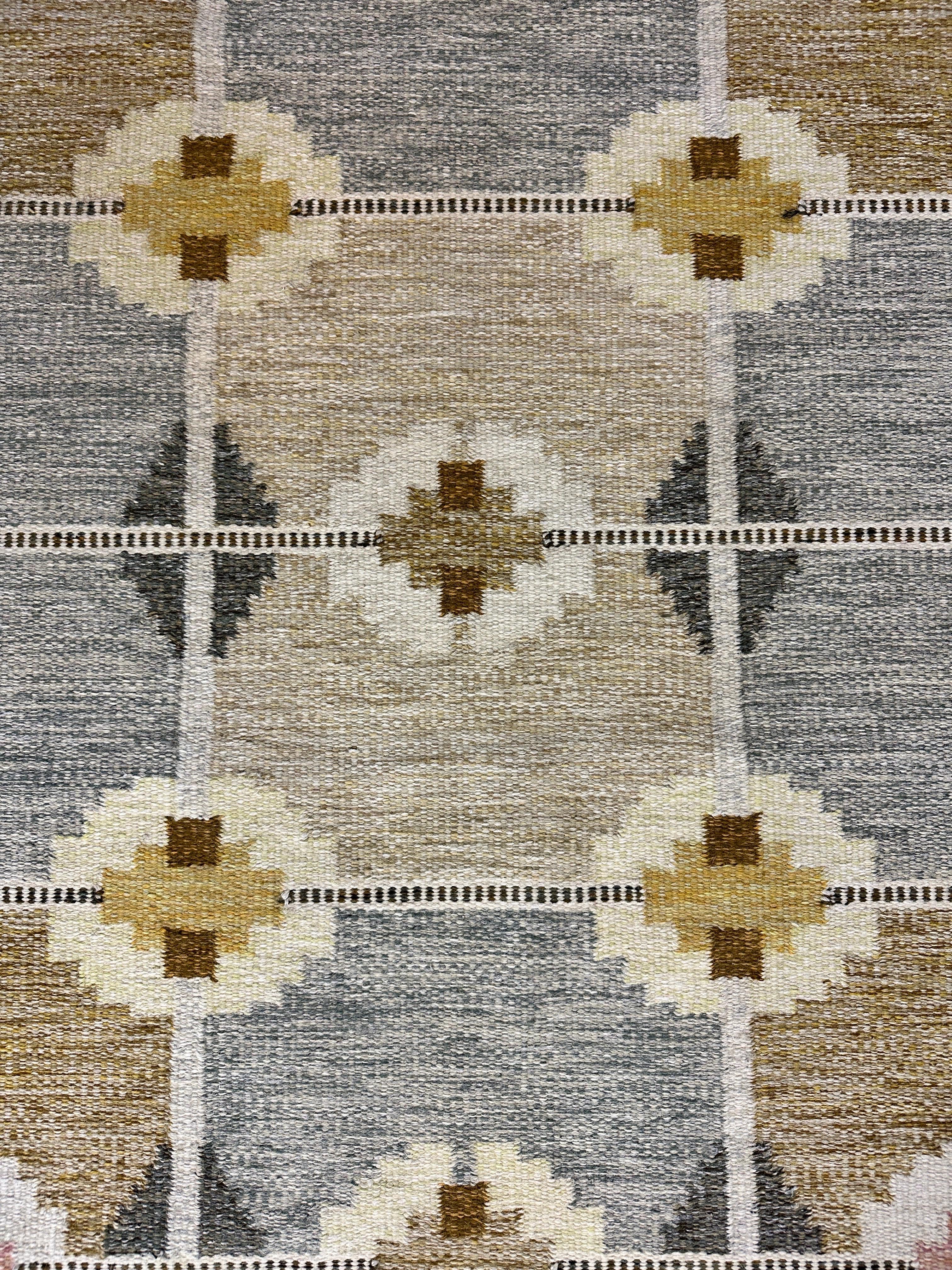 Ingegerd Silow Rug Swedish Flat Weave Carpet Wool Geometric Röllakan 1960s In Good Condition In Basel, BS