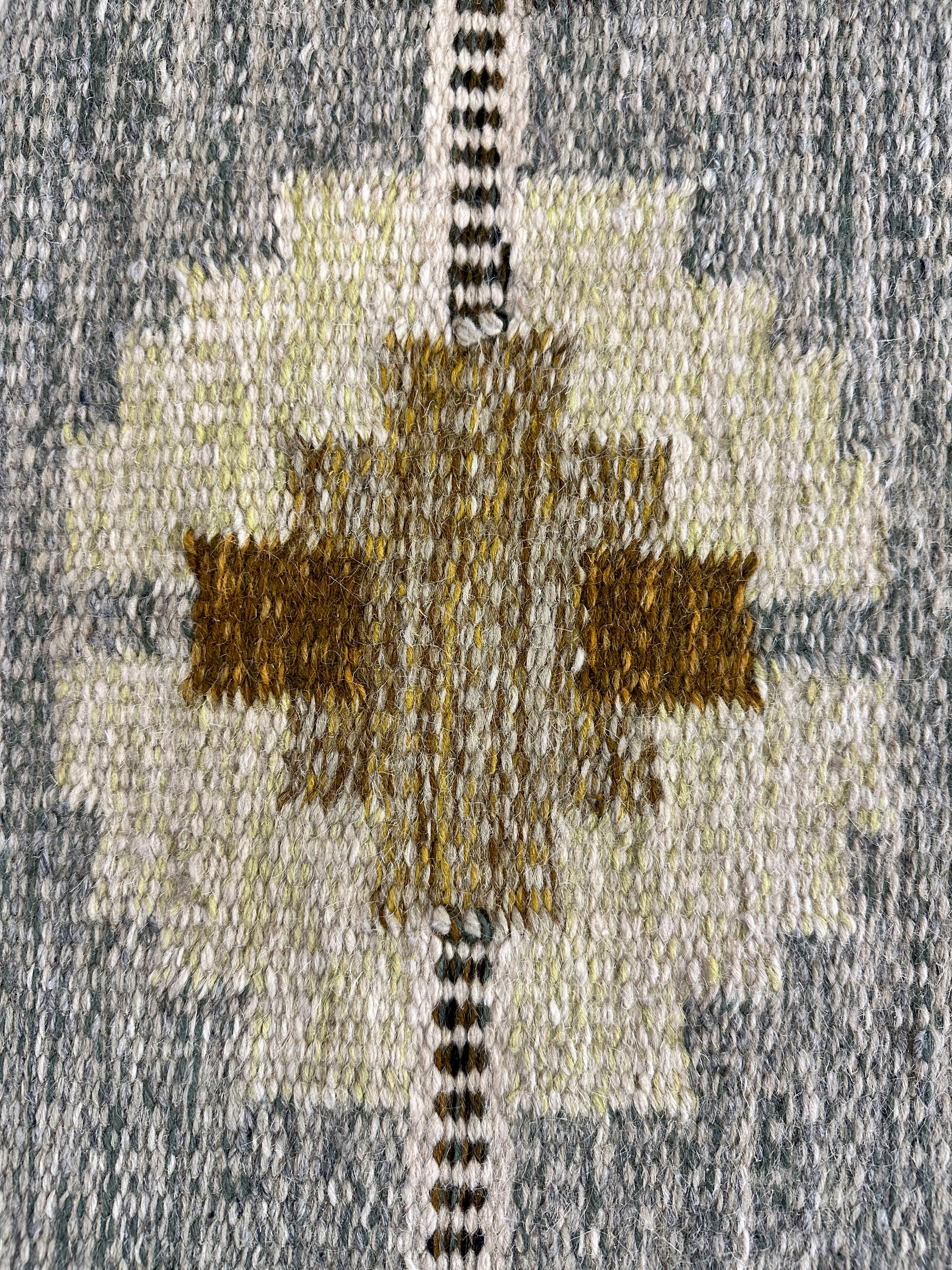 Mid-20th Century Ingegerd Silow Rug Swedish Flat Weave Carpet Wool Geometric Röllakan 1960s