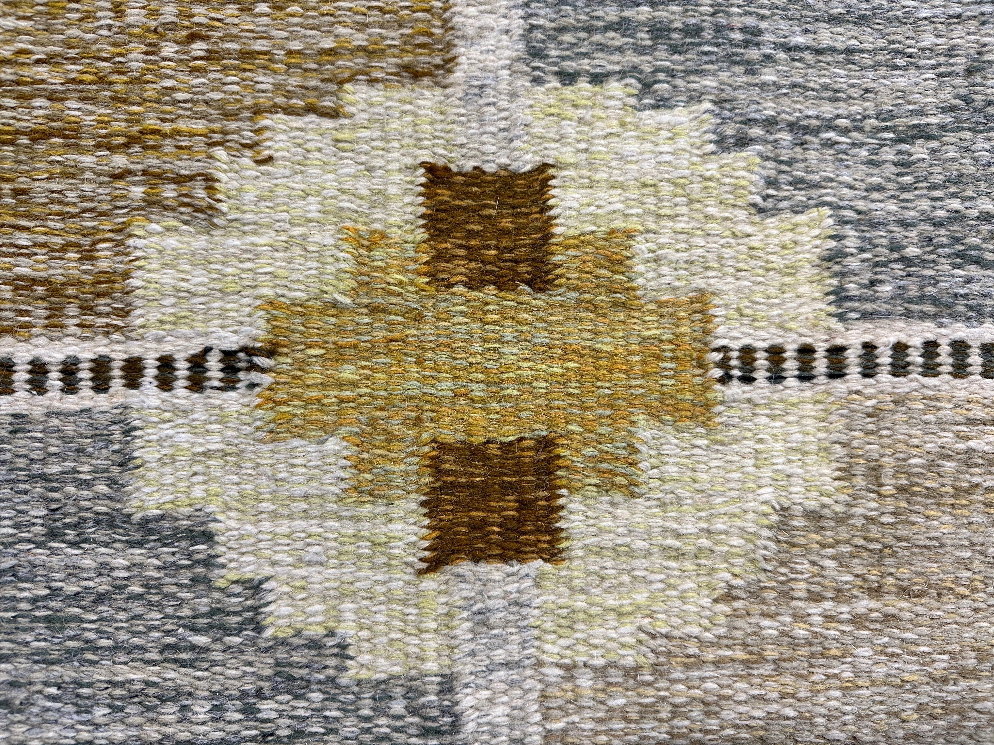 Linen Ingegerd Silow Rug Swedish Flat Weave Carpet Wool Geometric Röllakan 1960s
