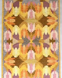 Ingegerd Silow Rug Swedish Rölakan Carpet Wool Kaleidoscopic Tulip Pattern 1950s