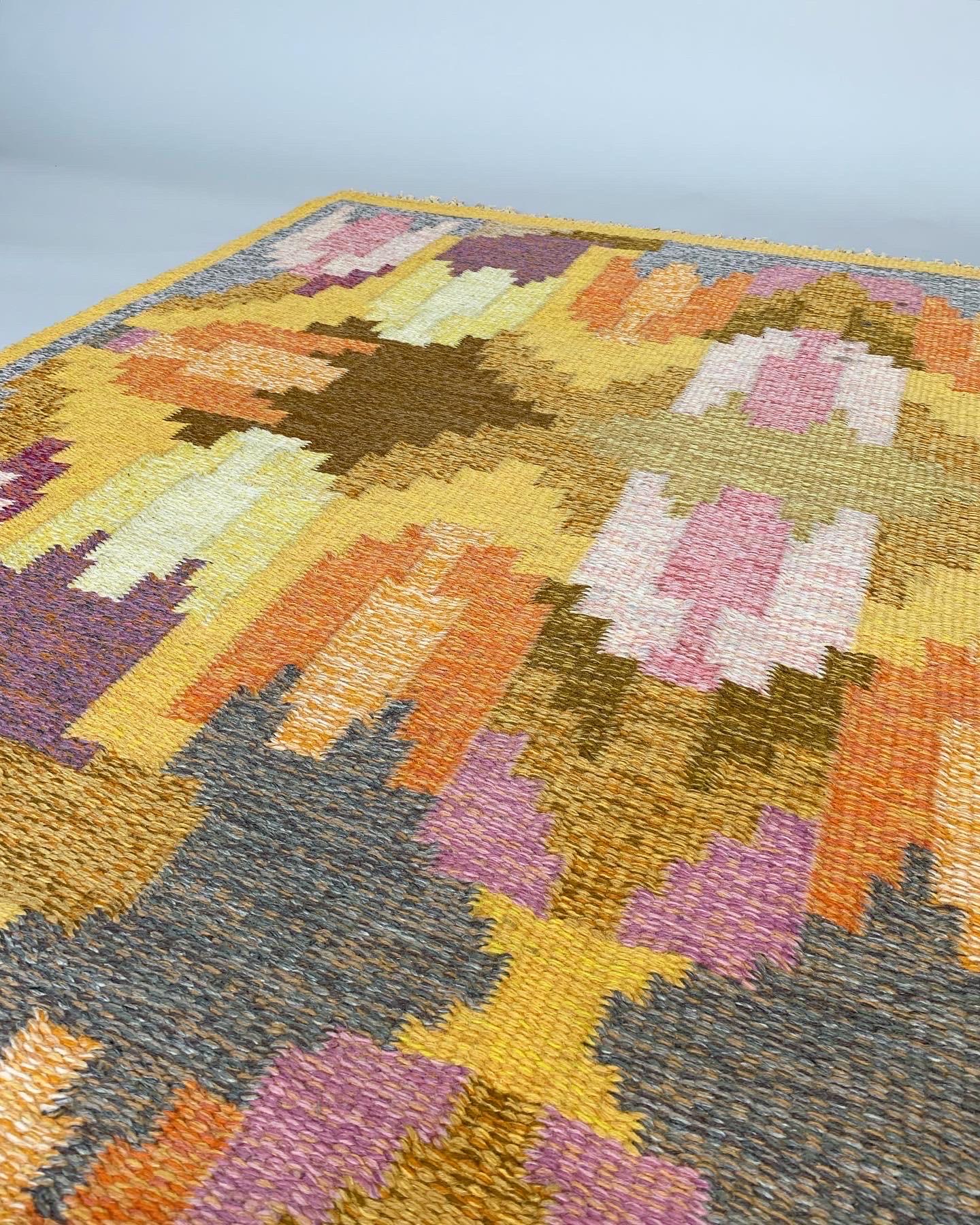 Ingegerd Silow Rug Swedish Rölakan Carpet Wool Kaleidoscopic Tulip Pattern 1950s 1