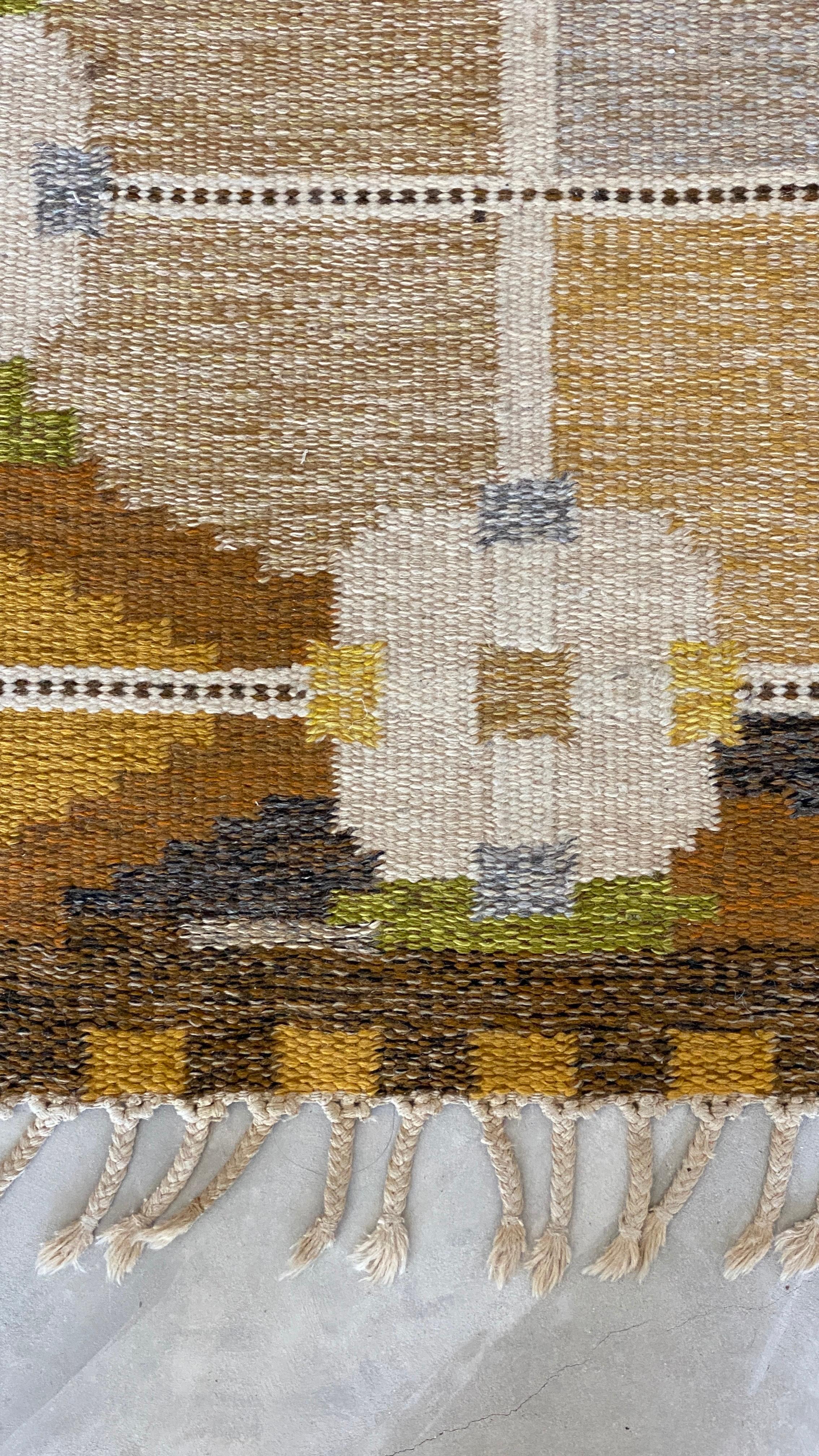 Scandinavian Modern Ingegerd Silow, Signed Flat-Weave Carpet, Dyed Wool, Sweden, 1950s