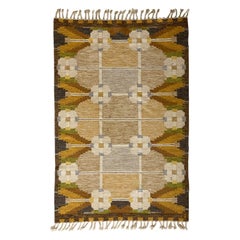 Ingegerd Silow, Signed Flat-Weave Carpet, Dyed Wool, Sweden, 1950s