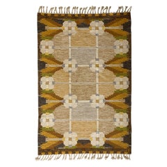 Tapis à tissage plat signé Ingegerd Silow, en laine teintée, Suède, années 1950