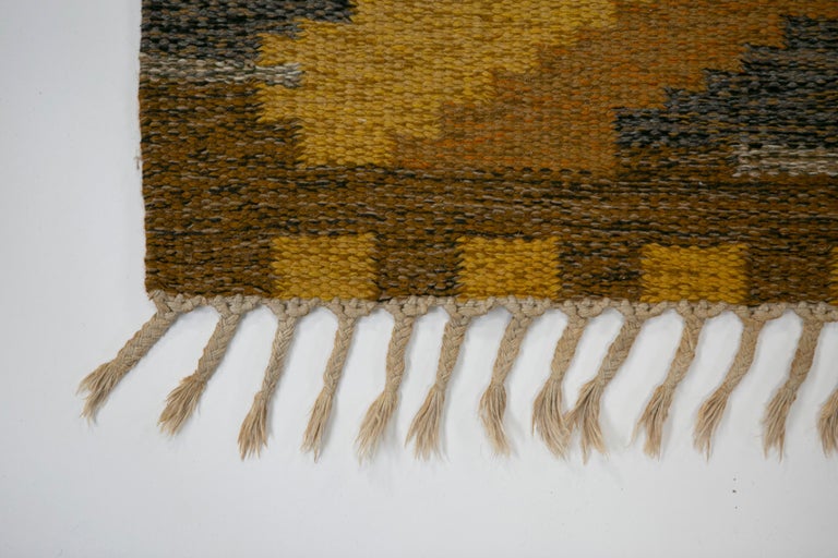 Wool Ingegerd Silow, Swedish Flat-Weave Rug, Signed Sweden, 1970's For Sale