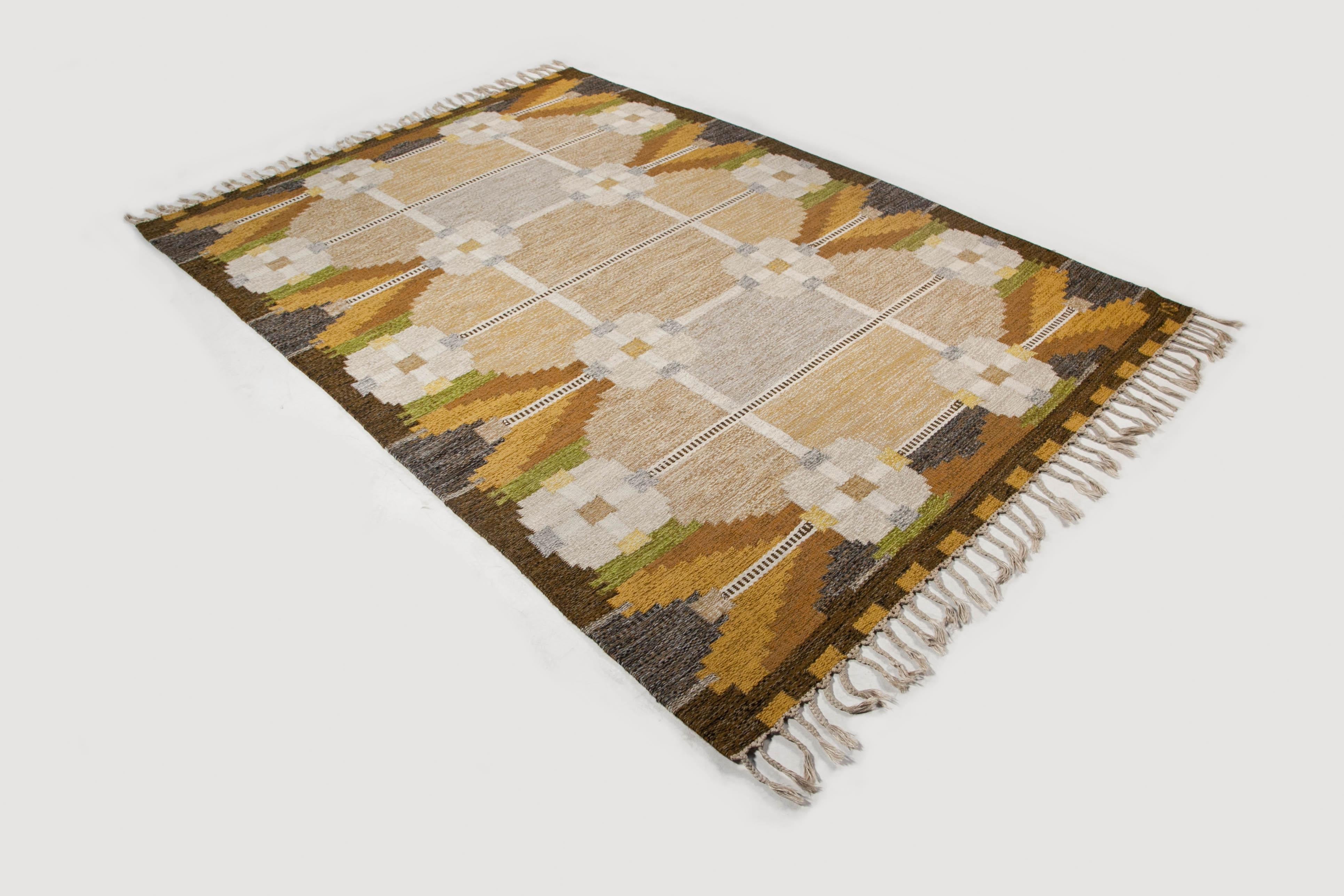 Ingegerd Silow Swedish flat-weave rug, Sweden, 1960s. Size: 93