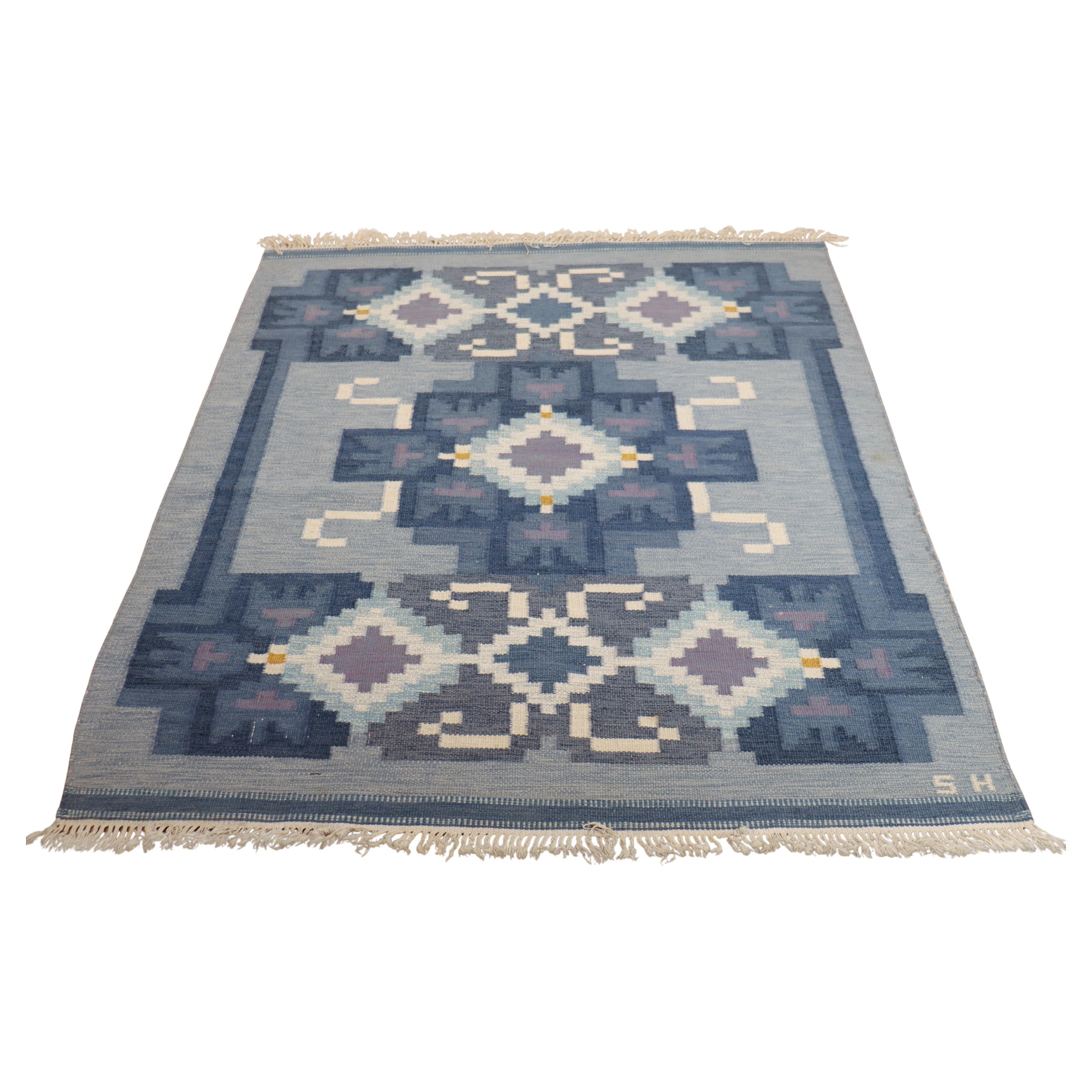 Tappeto a trama piatta fatto a mano Ingegerd Silow, metà secolo, svedese