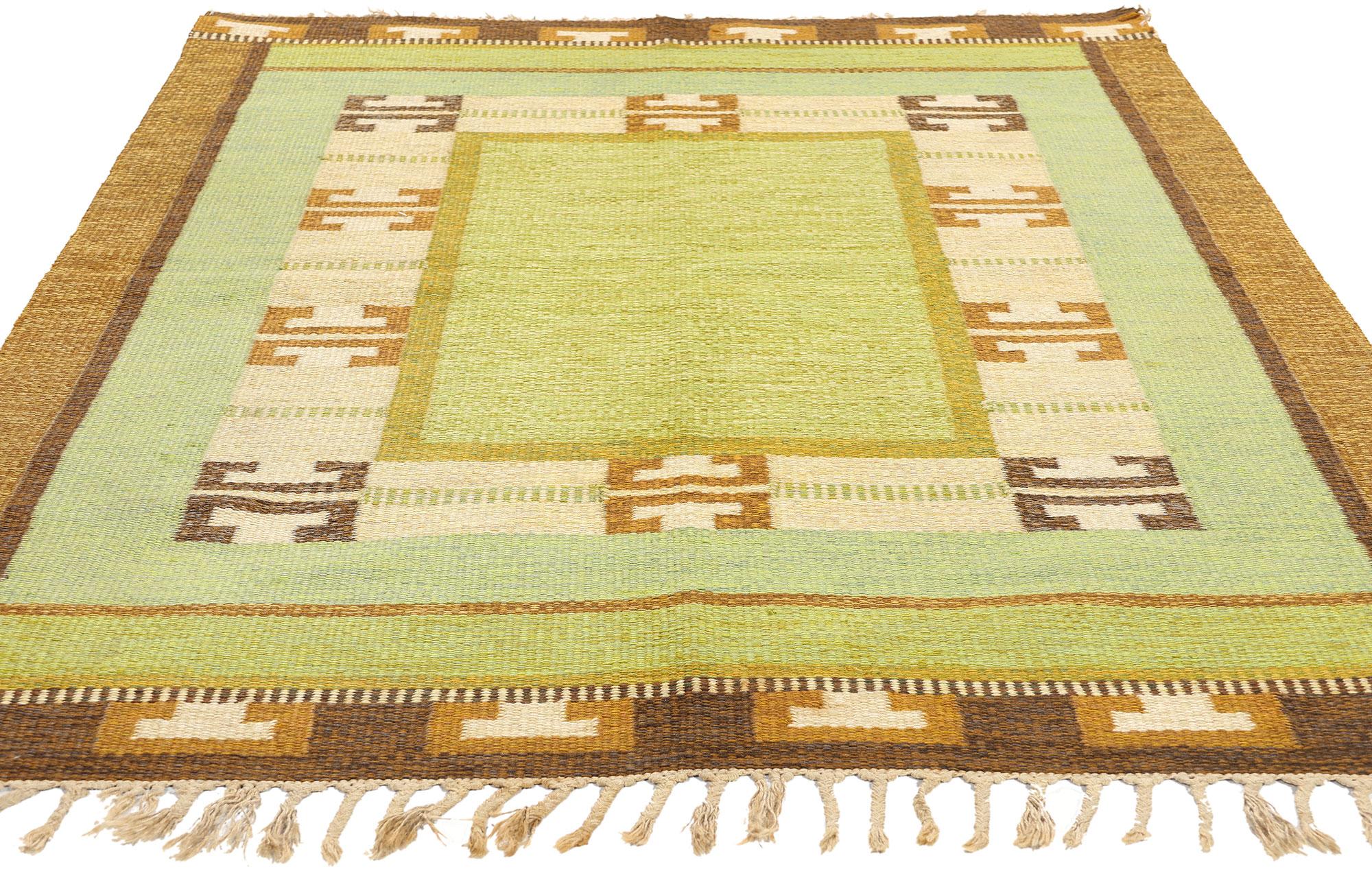 Scandinavian Modern Ingegerd Silow Vintage Green Swedish Rollakan Rug, Grönt Stensjön  For Sale