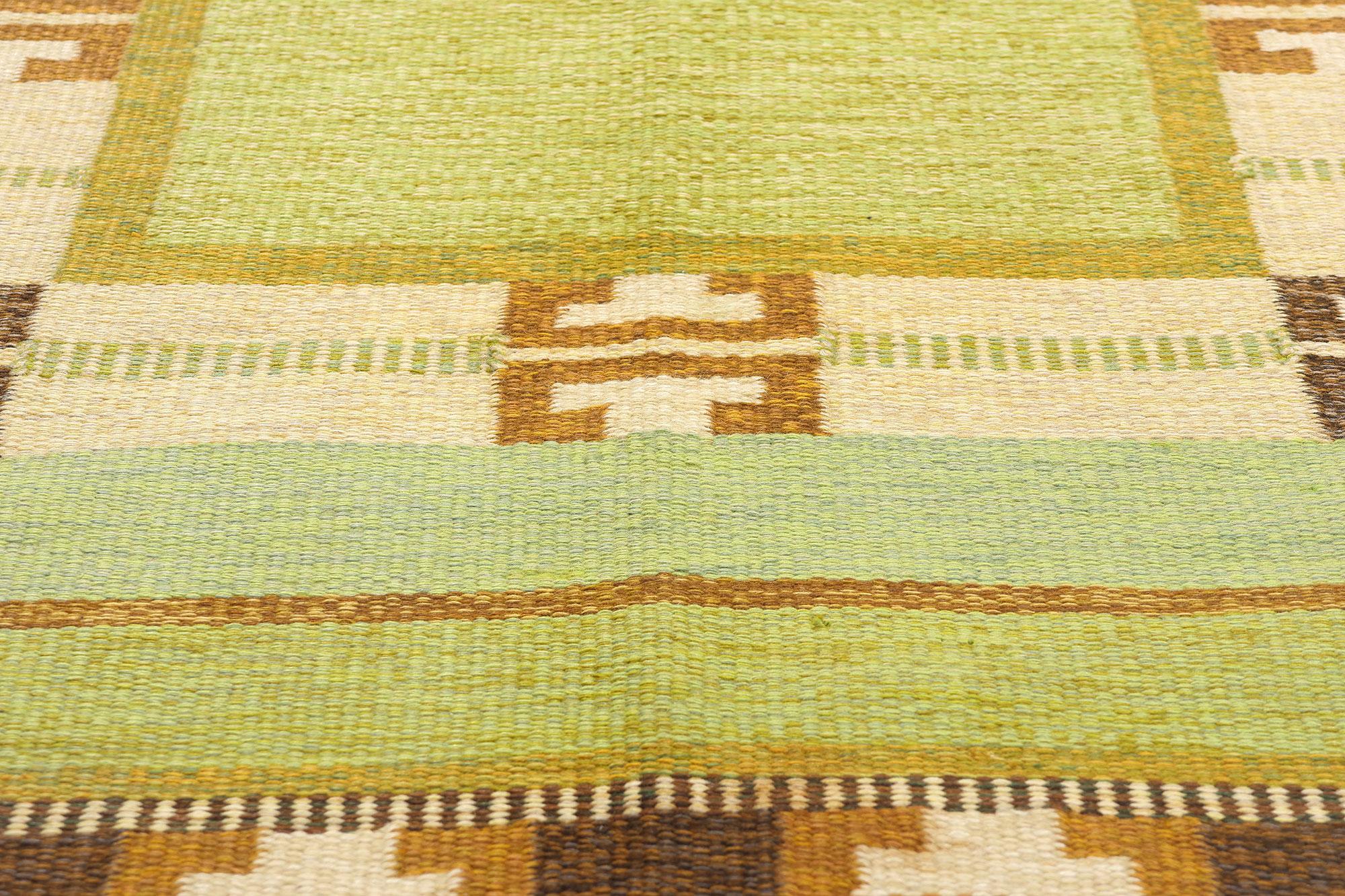 Ingegerd Silow Vintage Grüner Schwedischer Rollakan-Teppich, Grönt Stensjön  im Zustand „Gut“ im Angebot in Dallas, TX