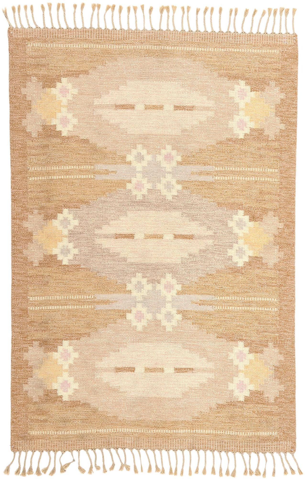 Ingegerd Silow Vintage Swedish Kilim Rollakan Rug, Örbyhus in Brun