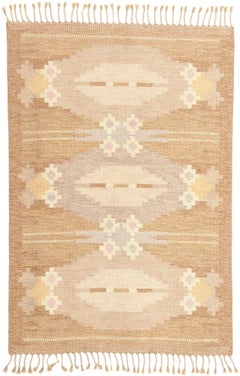 Ingegerd Silow Used Swedish Kilim Rollakan Rug, Örbyhus in Brun